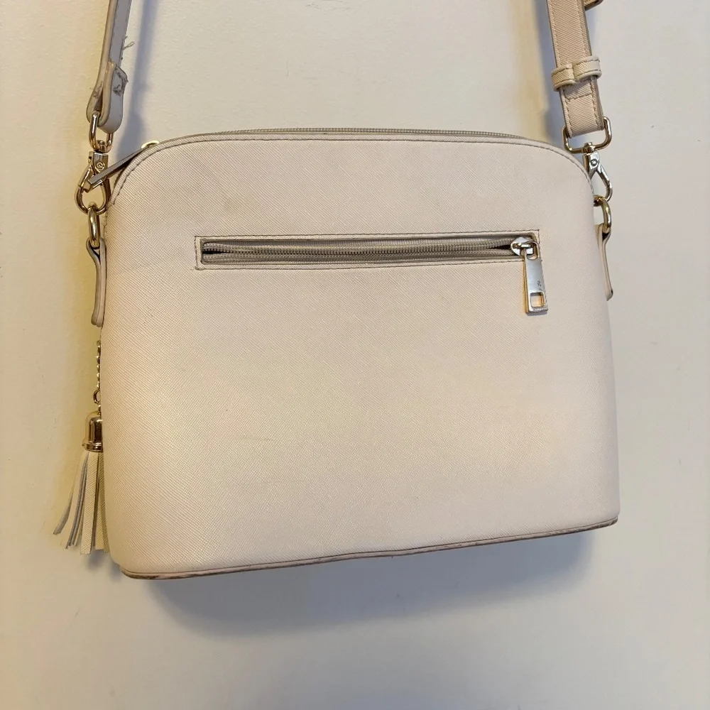 Lovevook Faux Leather Contrast Zip Crossbody Bag Purse Cream Black Small Size